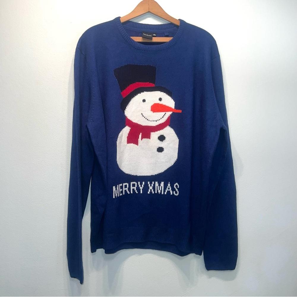Ugly Christmas Holiday Blue Sweater 4XL Jake Austin Snowman Merry Xmas